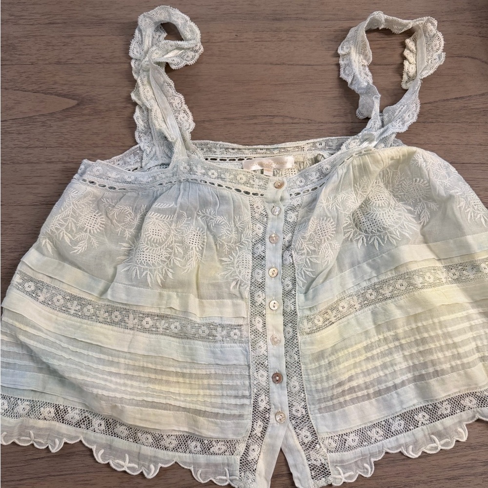 Loveshack fancy  Trimmed Button-Up Crop Top